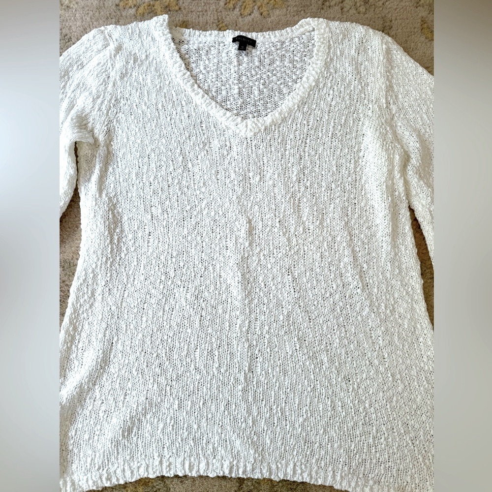 Talbots V-Neck Open Stitch Sweater SZ M Bright White